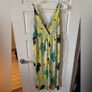 Vibrant Yellow and Blue Patterned Maxi Dress